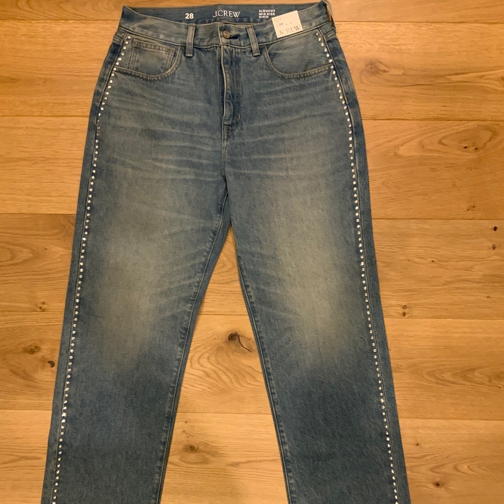 J.Crew Mid-rise relaxed straight jean with embellishments